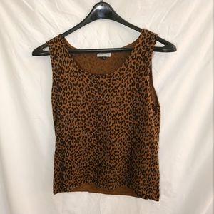 Tahari Size 14 Wool Brown Animal Print Knit Tank